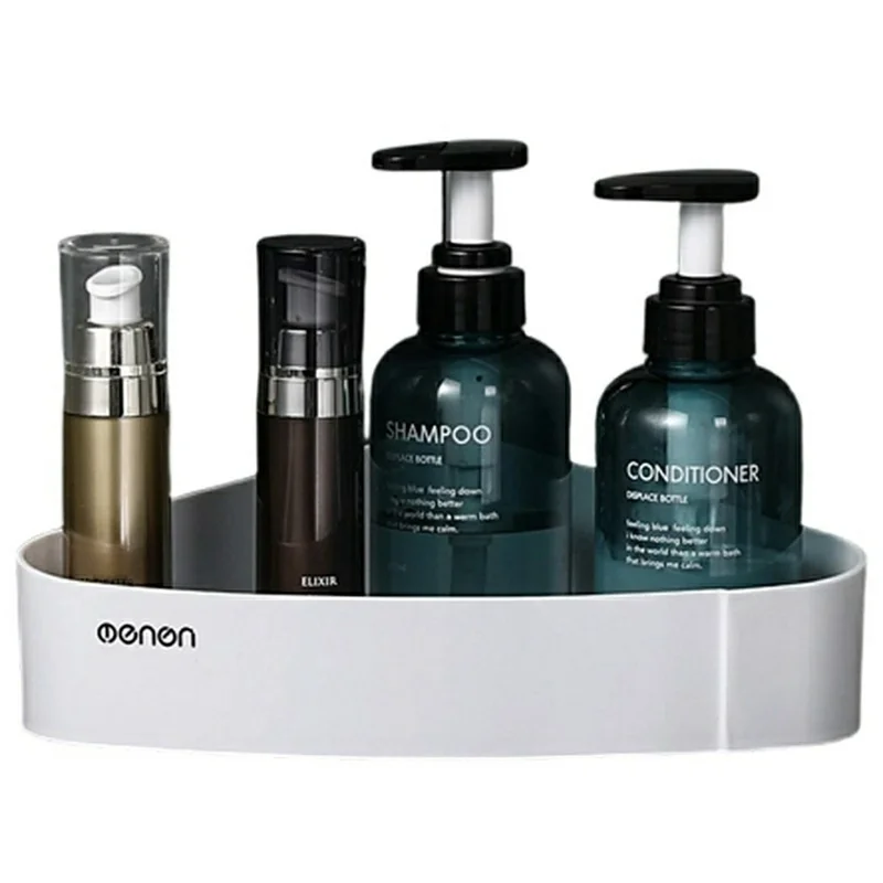 MENGNI 417 Kątowy koszyk łazienkowy do prysznica, półka trójkątna bez wiercenia, stojak na przechowywanie – biały