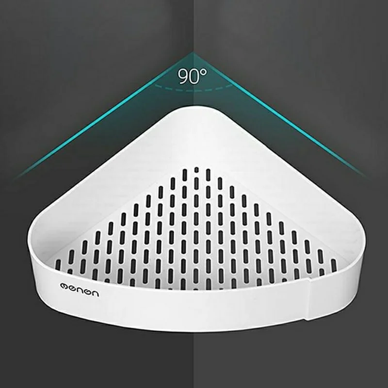 MENGNI 417 Kątowy koszyk łazienkowy do prysznica, półka trójkątna bez wiercenia, stojak na przechowywanie – biały