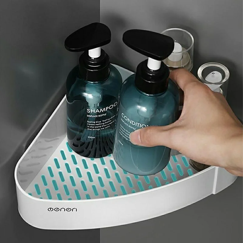 MENGNI 417 Kątowy koszyk łazienkowy do prysznica, półka trójkątna bez wiercenia, stojak na przechowywanie – biały