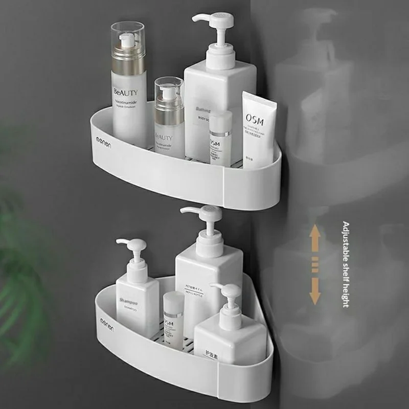 MENGNI 417 Kątowy koszyk łazienkowy do prysznica, półka trójkątna bez wiercenia, stojak na przechowywanie – biały