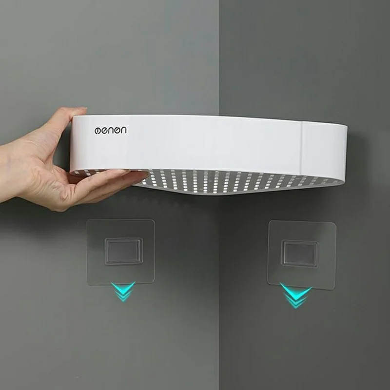 MENGNI 417 Kątowy koszyk łazienkowy do prysznica, półka trójkątna bez wiercenia, stojak na przechowywanie – biały