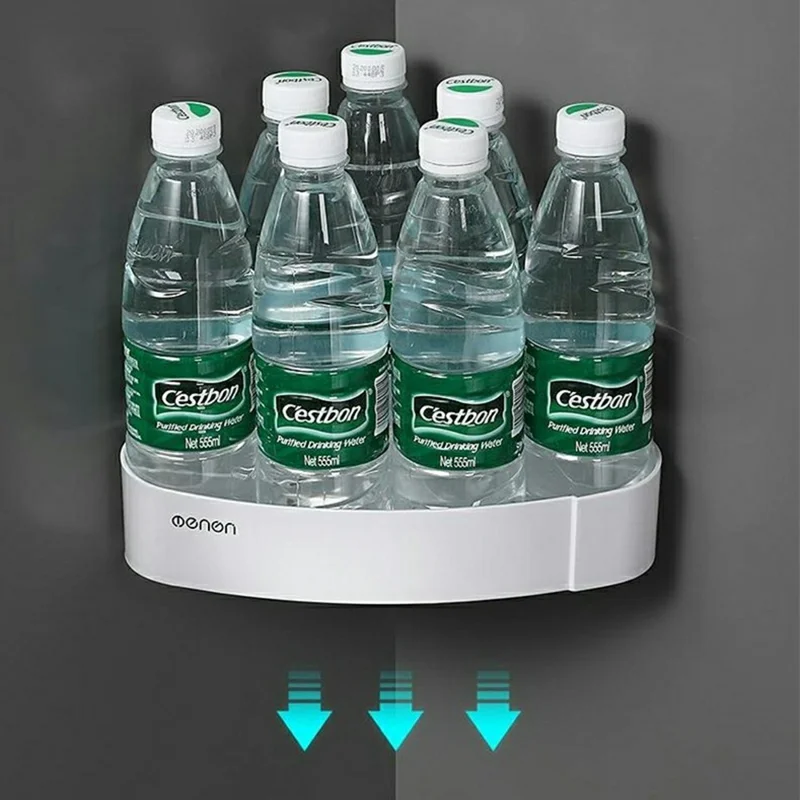 MENGNI 417 Kątowy koszyk łazienkowy do prysznica, półka trójkątna bez wiercenia, stojak na przechowywanie – biały