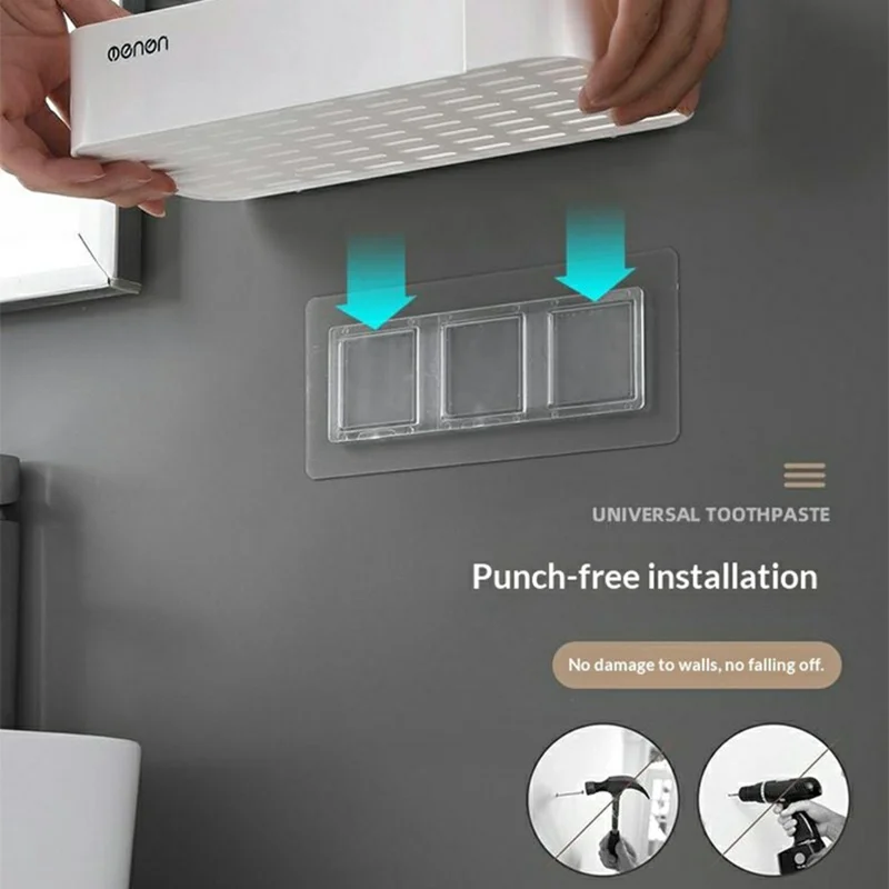 MENGNI 417 Étagère de Rangement en Plastique Mural sans Perçage pour Salle de Bains et Cuisine - Blanc