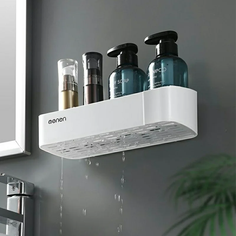 MENGNI 417 Étagère de Rangement en Plastique Mural sans Perçage pour Salle de Bains et Cuisine - Blanc