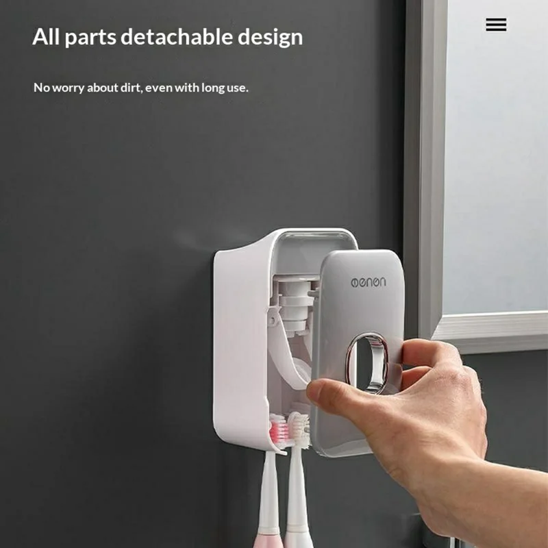 MENGNI 817 Automatische Tandpasta-dispenser, Muurbevestigd Badkamer Tandenborstelhouder Organizer Rack - Grijs