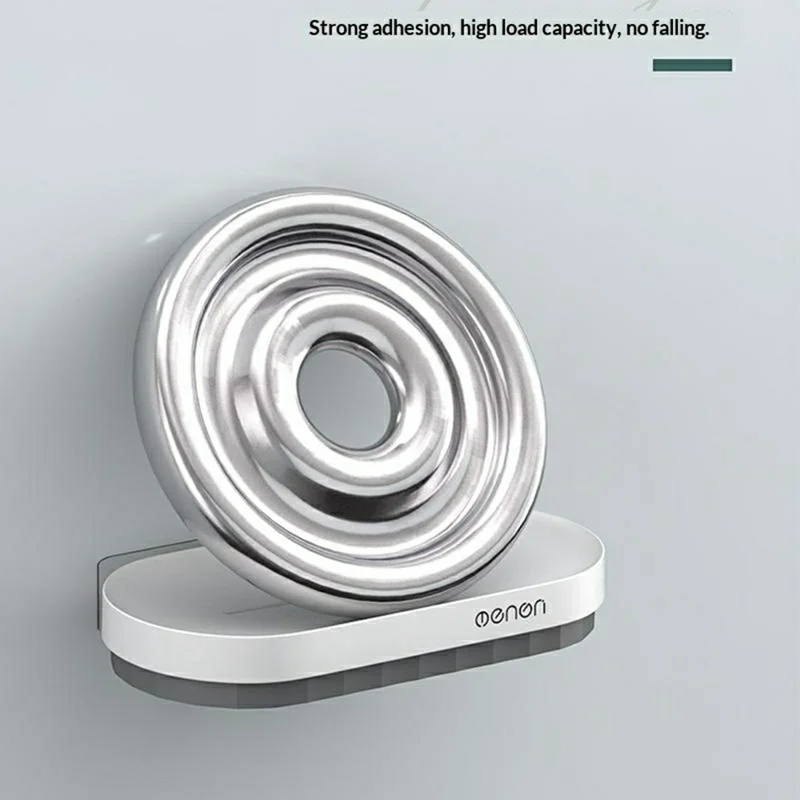 MENGNI 881 Portasapone da Parete per Bagno, Portasapone in Plastica Senza Foratura, Scaffale con Scarico - Nero