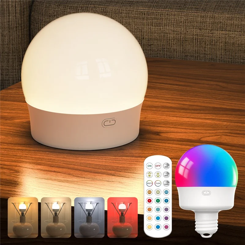 T130-RGBCW 1 RGB Night Light with 1 Remote Control E27 Dimmable Rechargeable Ambient Light with Timer