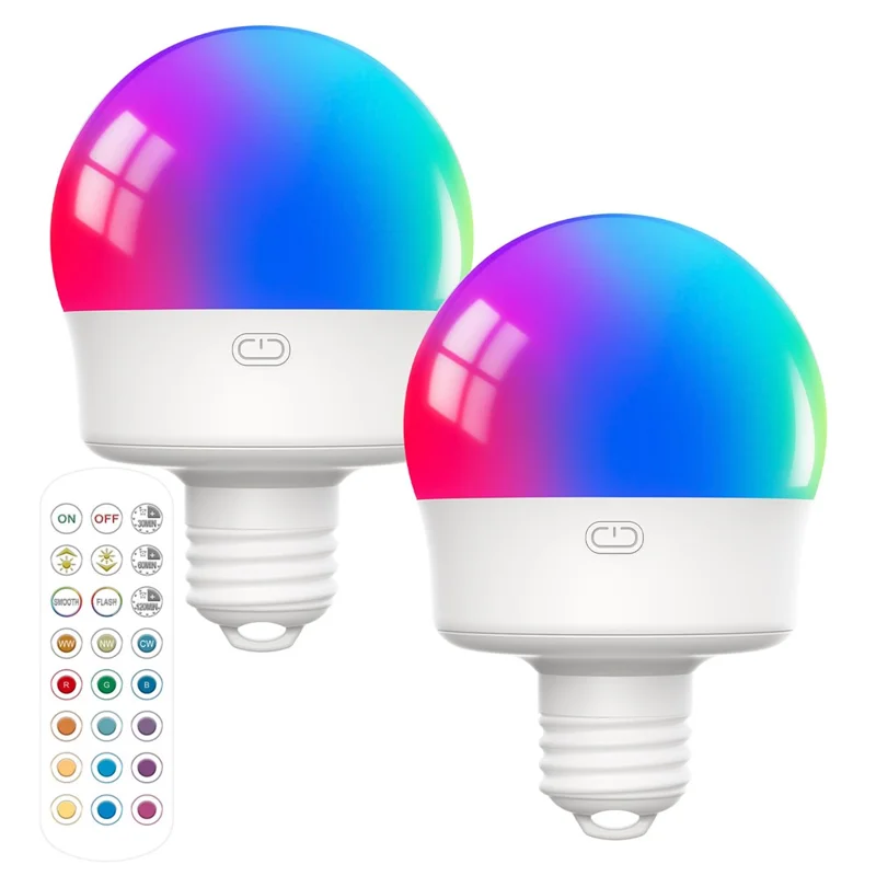 T130-RGBCW 2 RGB Night Light with 1 Remote Control E27 Dimmable Rechargeable Ambient Light with Timer