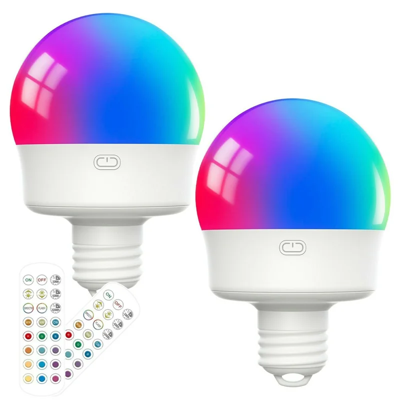 T130-RGBCW 2 RGB Night Light with 2 Remote Control E27 Dimmable Rechargeable Ambient Light with Timer