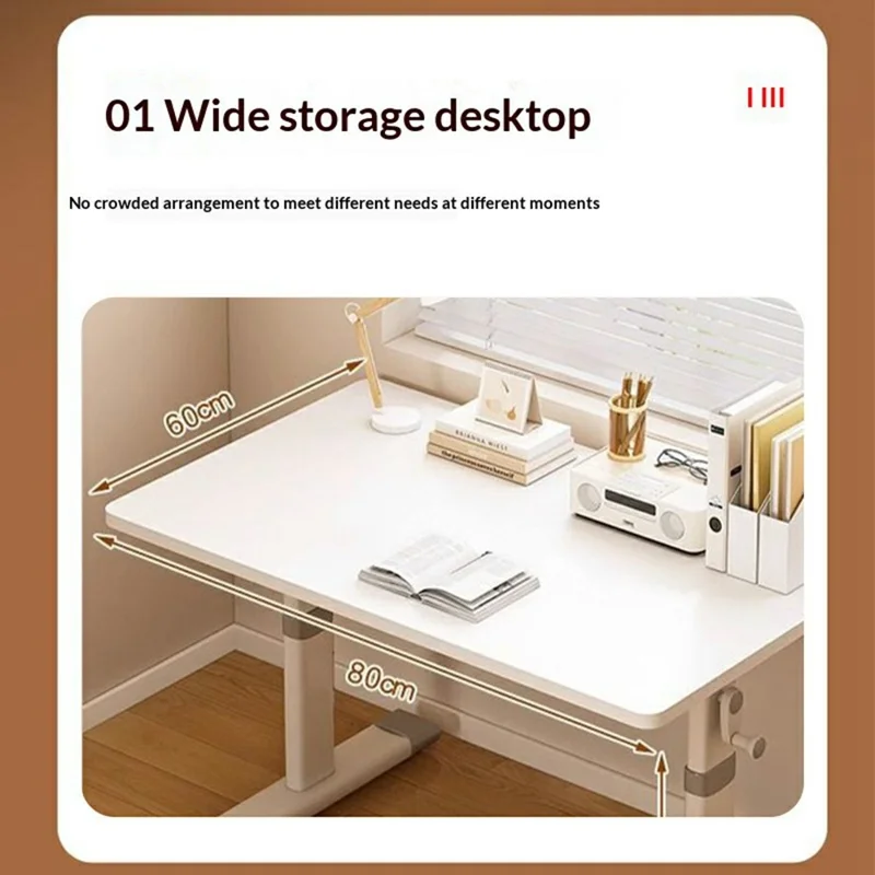 Escritorio ajustable de 80 x 60 cm para oficina en casa / estudio, escritorio de pie con manivela manual, estación de trabajo para computadora - Blanco