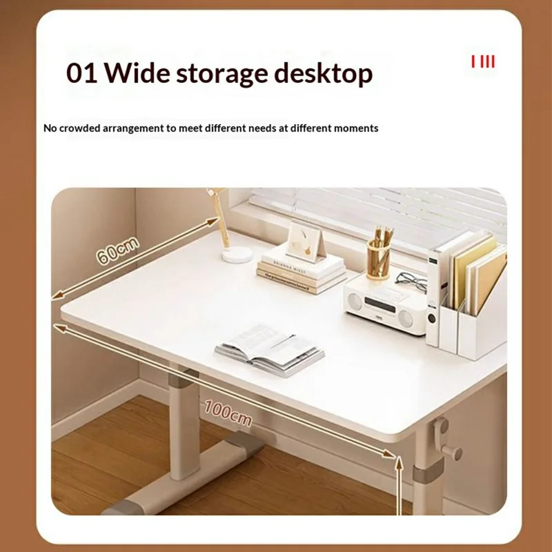 Escritorio ajustable de 100 x 60 cm para oficina en casa / estudio, escritorio de pie con manivela manual, estación de trabajo para computadora - Blanco