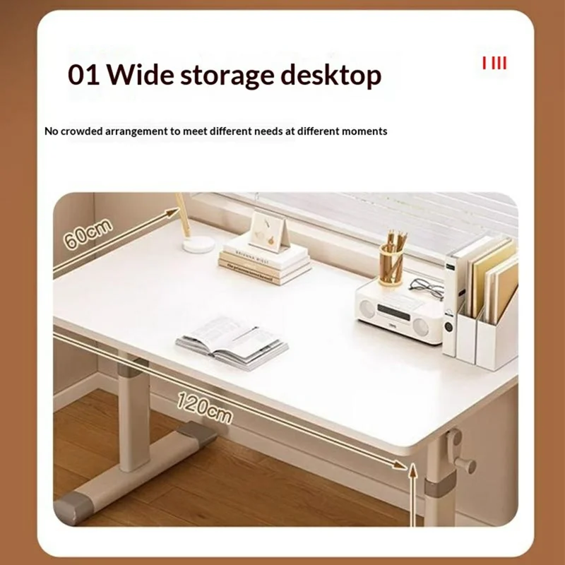 120 x 60 cm højdejusterbart skrivebord til hjemmekontor / studie, manuelt stå-siddeskrivebord, computerarbejdsstation - hvid