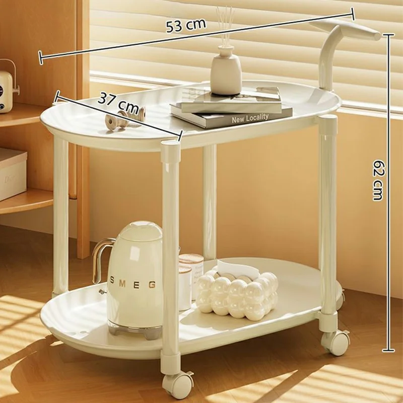 Tavolino su Ruote a 2 Ripiani, Scaffale per la Zona Notte, Tavolino Mobile per Spazi Ristretti, Soggiorno, Camera da Letto - Bianco