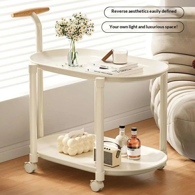 Tavolino su Ruote a 2 Ripiani, Scaffale per la Zona Notte, Tavolino Mobile per Spazi Ristretti, Soggiorno, Camera da Letto - Bianco