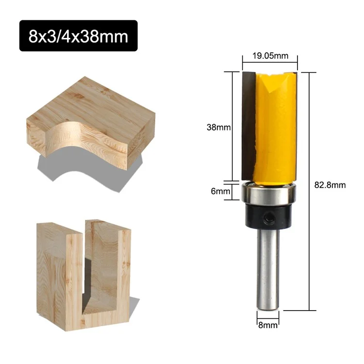 C08-013-081938 8x3 / Modelo 4x38mm Modelo Mortização da Dobradiça Reta End Router Bit Bit Woodworking Flutter Cutter Com Rolamento