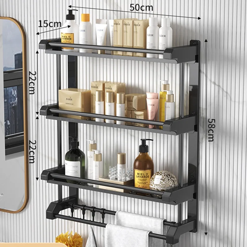 Range-serviettes 3 niveaux 50 cm, Organisateur de Rangement en Acier Inoxydable avec 6 Crochets - Noir