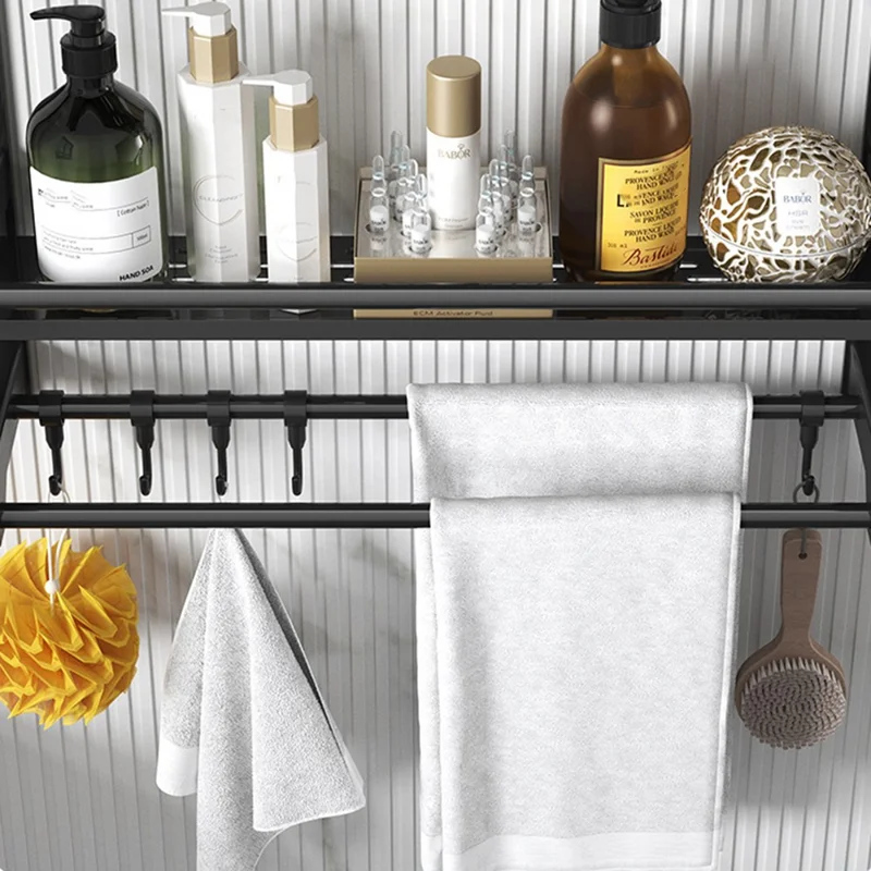 Range-serviettes 3 niveaux 60 cm, Organisateur de Rangement en Acier Inoxydable avec 6 Crochets - Noir