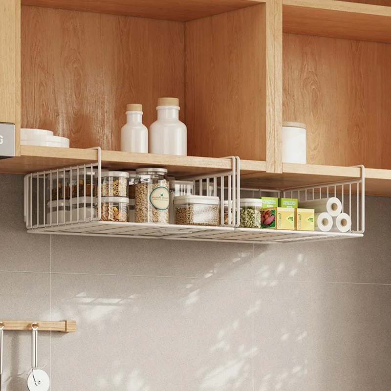 Panier suspendu sous placard en acier au carbone, étagère de rangement pour cuisine - Blanc