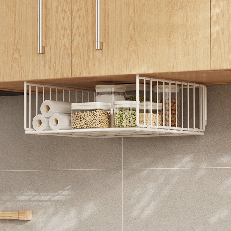 Panier suspendu sous placard en acier au carbone, étagère de rangement pour cuisine - Blanc