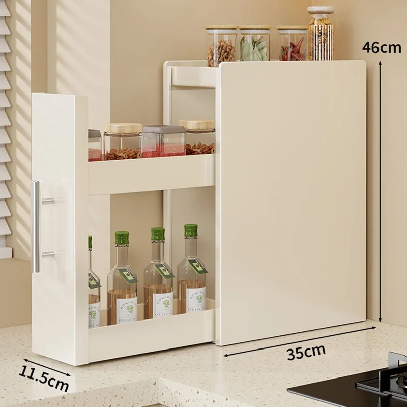 Rack à épices escamotable de 11,5 cm de profondeur, 3 niveaux, organisateur de rangement en acier au carbone pour comptoir de cuisine - Blanc