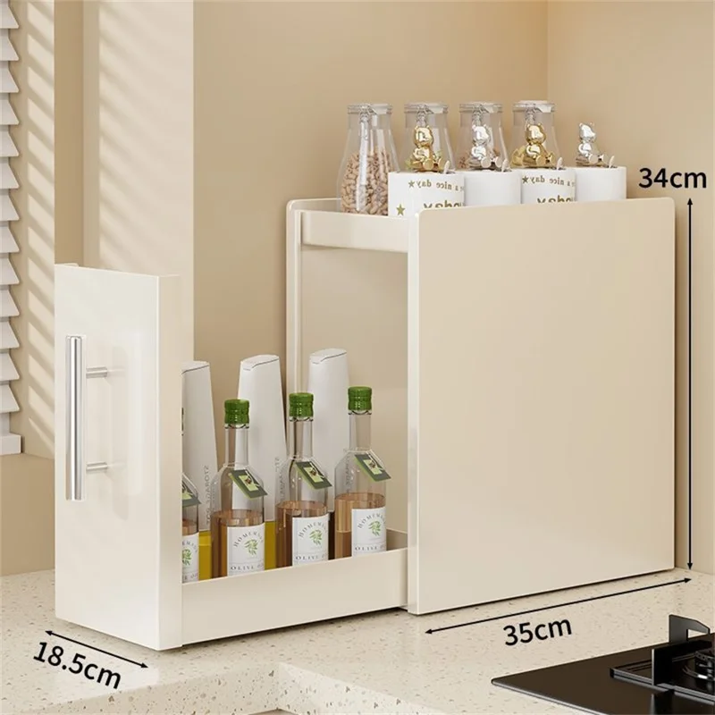 Rack à épices escamotable de 18,5 cm de profondeur, 2 niveaux, en acier au carbone, organisateur de rangement pour comptoir de cuisine - Blanc