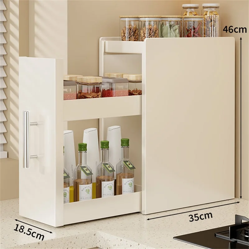 Étagère à épices escamotable de cuisine 3 niveaux Profondeur 18,5 cm Organisateur de rangement en acier au carbone - Blanc