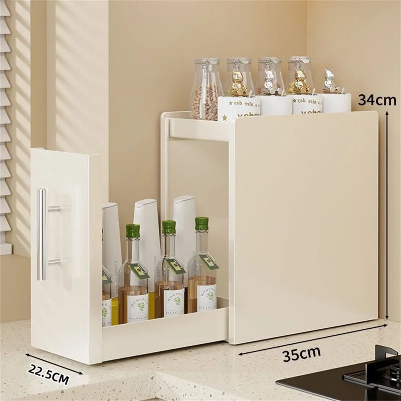 Rack à épices escamotable de 22,5 cm de profondeur, 2 niveaux, en acier au carbone, organisateur de rangement pour comptoir de cuisine - Blanc