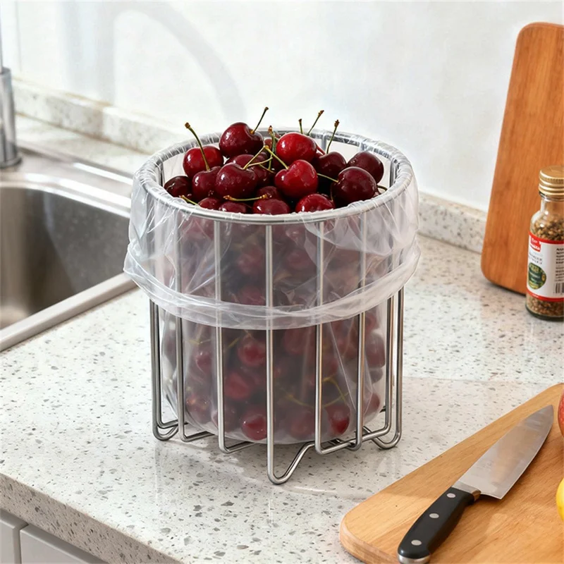 304 Stainless Steel Trash Bag Holder Rack Kitchen Countertop Garbage Rubbish Rack - Silver
