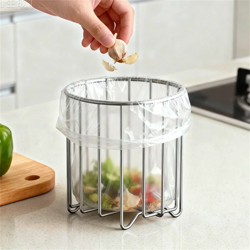 304 Stainless Steel Trash Bag Holder Rack Kitchen Countertop Garbage Rubbish Rack - Silver