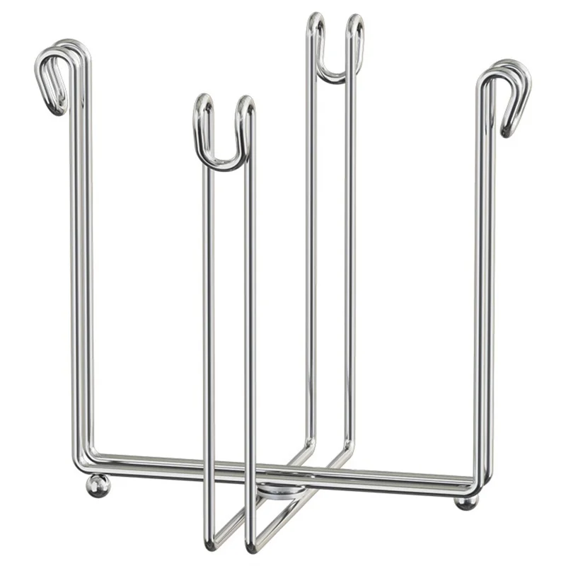 304 Stainless Steel Foldable Kitchen Garbage Bag Holder Stand Countertop Trash Support Rack - Silver