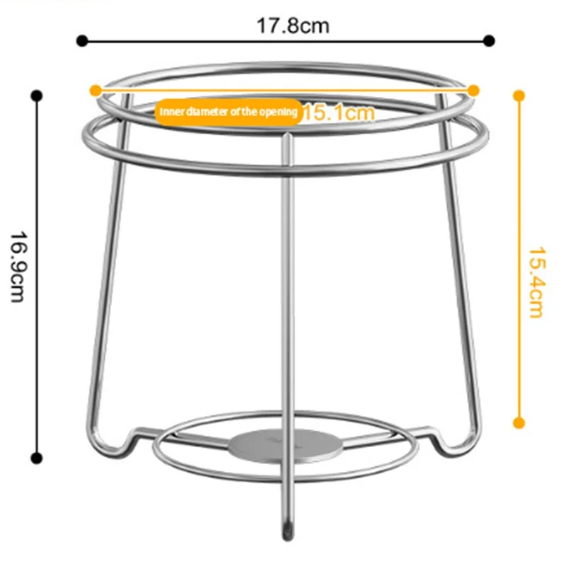 304 Stainless Steel Kitchen Countertop Trash Bag Holder Stand Desktop Round Garbage Bag Support Rack - Silver