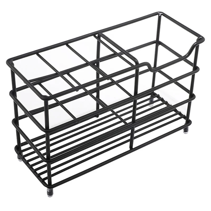 15.03 x 6.2 x 10.2cm 6 Grid Stainless Steel Toothbrush Holder Toothpaste Bathroom Organizer Shelf - Black