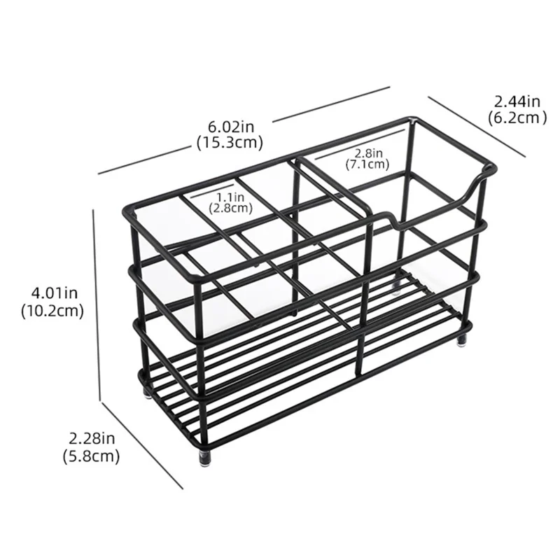 15.03 x 6.2 x 10.2cm 6 Grid Stainless Steel Toothbrush Holder Toothpaste Bathroom Organizer Shelf - Black