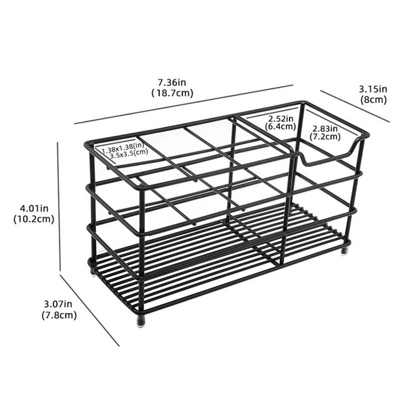 18.7 x 8.0 x 10.2cm Size L 6 Grid Stainless Steel Toothbrush Holder Toothpaste Bathroom Organizer Shelf - Black