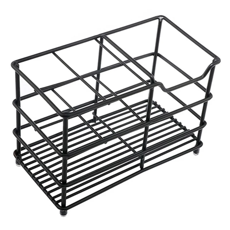 15 x 7.3 x 10.2cm 4 Grid Stainless Steel Toothbrush Holder Toothpaste Bathroom Organizer Shelf - Black
