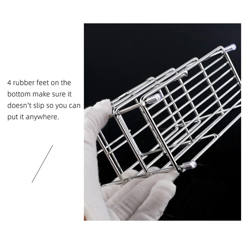 15 x 7.3 x 10.2cm 4 Grid Stainless Steel Toothbrush Holder Toothpaste Bathroom Organizer Shelf - Black