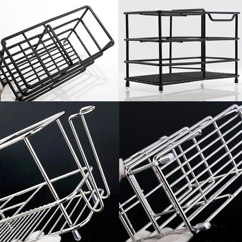 15 x 7.3 x 10.2cm 4 Grid Stainless Steel Toothbrush Holder Toothpaste Bathroom Organizer Shelf - Black