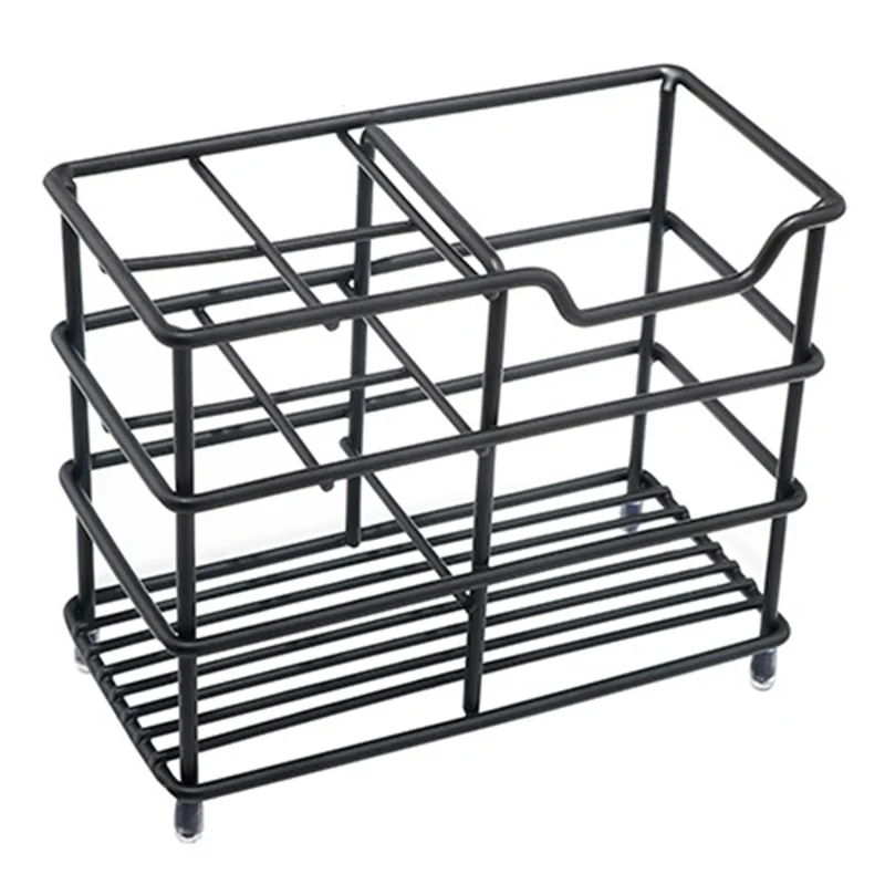 12 x 6 x 10.2cm Size S 4 Grid Stainless Steel Toothbrush Holder Toothpaste Bathroom Organizer Shelf - Black