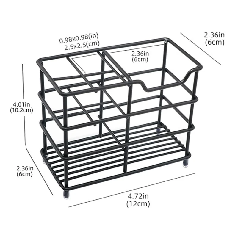 12 x 6 x 10.2cm Size S 4 Grid Stainless Steel Toothbrush Holder Toothpaste Bathroom Organizer Shelf - Black