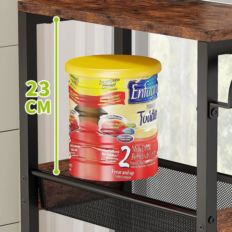 Chariot de Rangement Roulant 4 Étages, Étagère d'Organisation en Acier au Carbone pour Cuisine et Salle de Bain avec Roues, Côté Bois + Côté en Maille - Noir