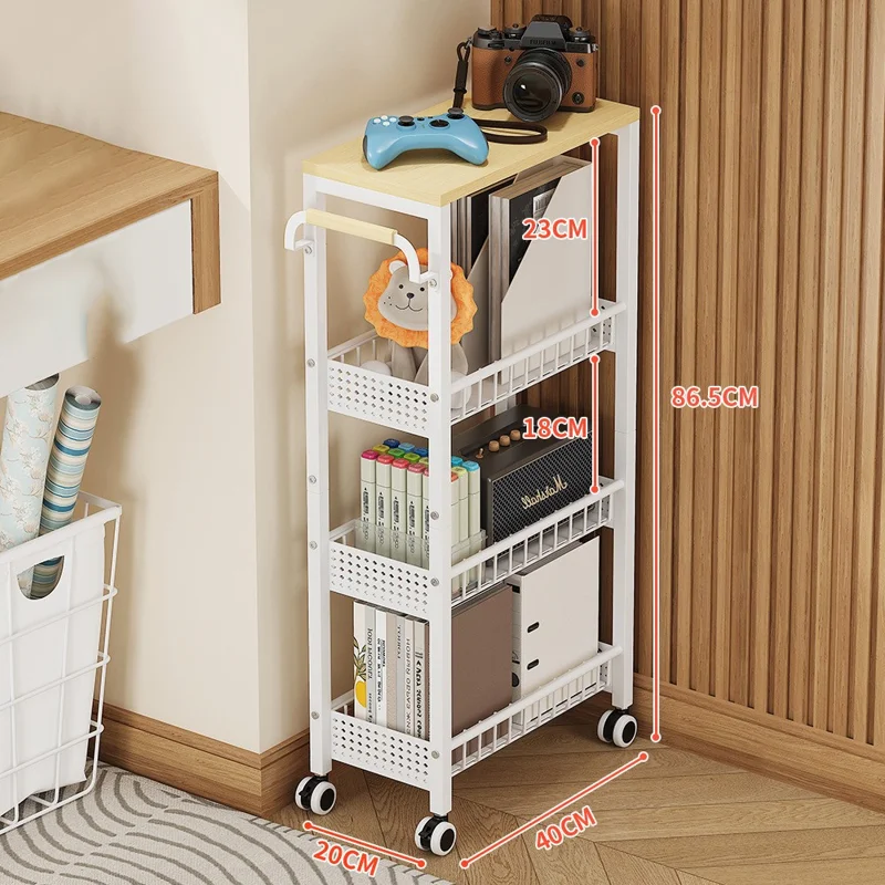 Chariot de Rangement Roulant 4 Étages, Armoire de Rangement en Acier au Carbone pour Cuisine Salle de Bain avec Roues, Côté en Tôle de Fer + Côté Clôturé - Blanc