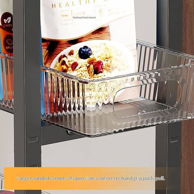 Prateleira de Armazenamento para Espaços Estreitos de Cozinha Tamanho S 34,5 x 18,2 x 80 cm, Carrinho Rolante com Rodízios e Quatro Gavetas, Multicamadas - Preto + Transparente