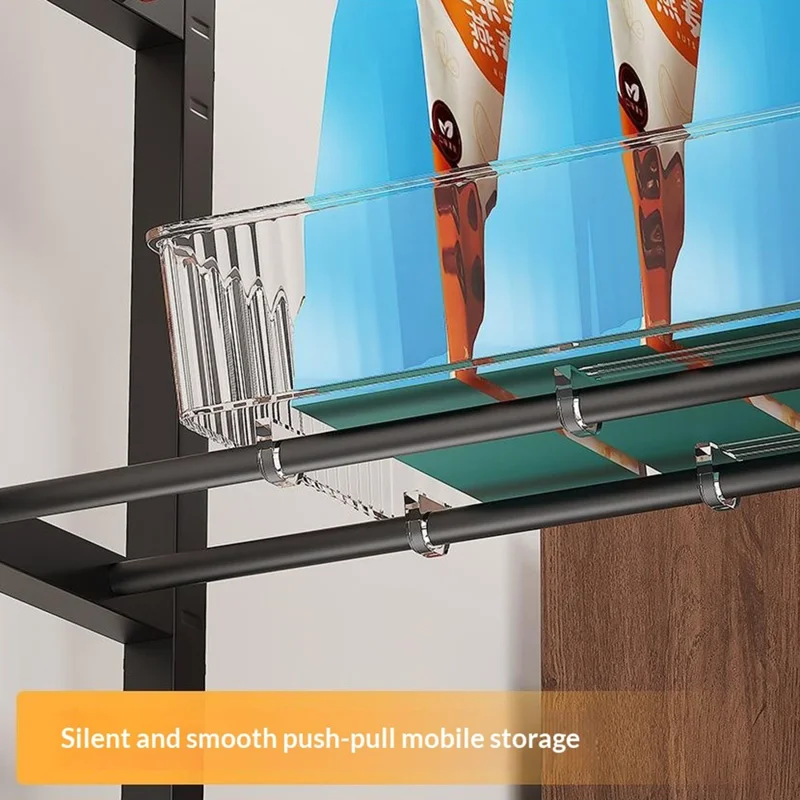 Prateleira de Armazenamento para Espaços Estreitos de Cozinha Tamanho S 34,5 x 18,2 x 80 cm, Carrinho Rolante com Rodízios e Quatro Gavetas, Multicamadas - Preto + Transparente