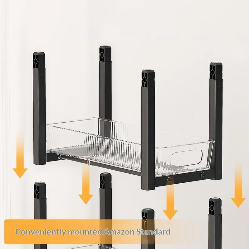 Étagère de rangement pour espace étroit de cuisine 34,5 x 27,7 x 80 cm taille L, chariot roulant multicouche avec roues / quatre tiroirs - Noir + Transparent