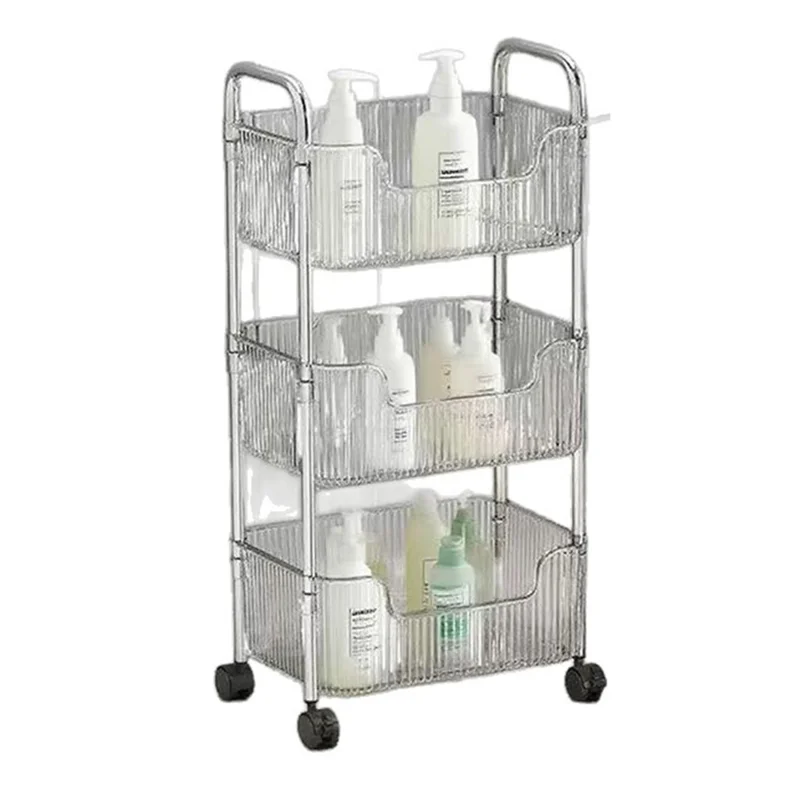 3-уровневая акриловая передвижная тележка для хранения, мобильная органайзер-стойка с колесиками, прозрачная многоярусная тележка для хранения