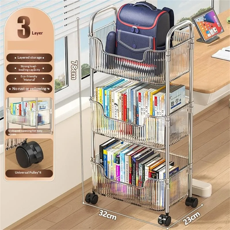 3-уровневая акриловая передвижная тележка для хранения, мобильная органайзер-стойка с колесиками, прозрачная многоярусная тележка для хранения