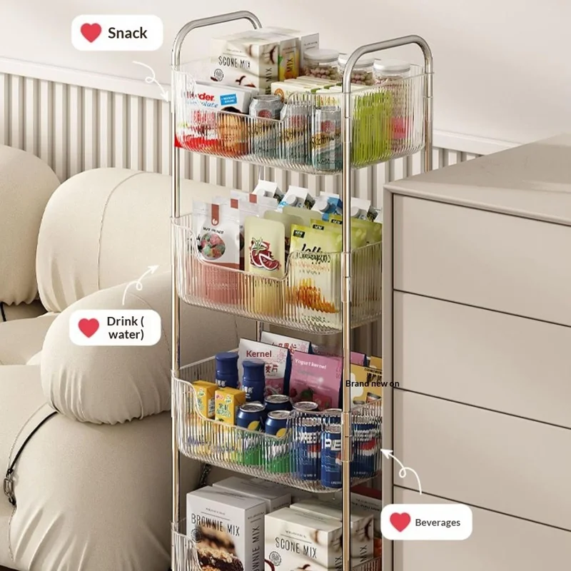 3-уровневая акриловая передвижная тележка для хранения, мобильная органайзер-стойка с колесиками, прозрачная многоярусная тележка для хранения