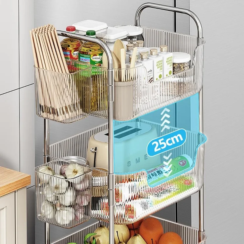 3-уровневая акриловая передвижная тележка для хранения, мобильная органайзер-стойка с колесиками, прозрачная многоярусная тележка для хранения