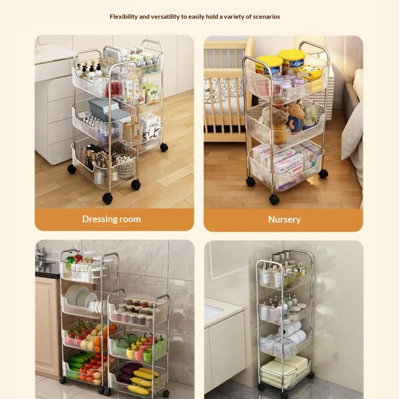 3-уровневая акриловая передвижная тележка для хранения, мобильная органайзер-стойка с колесиками, прозрачная многоярусная тележка для хранения