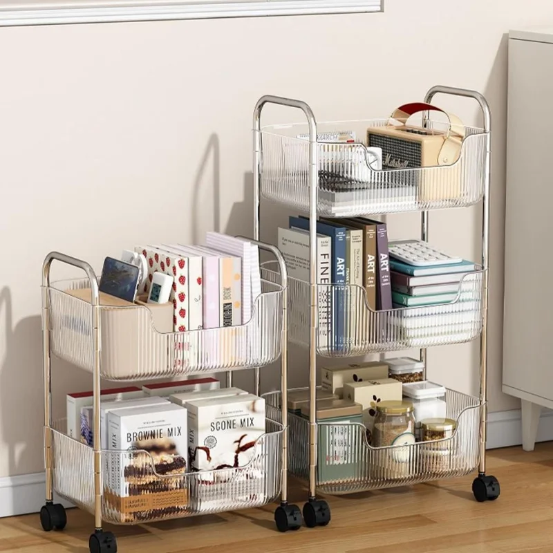 3-уровневая акриловая передвижная тележка для хранения, мобильная органайзер-стойка с колесиками, прозрачная многоярусная тележка для хранения